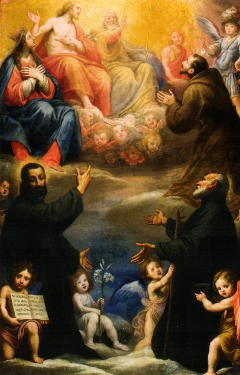 i santi Gaetano di Thiene, Andrea Avellino, Francesco d'Assisi adoranti la Trinità, la Madonna, san Giovanni Battista e san michele arcangelo - chiesa dei Santi Michele e Gaetano